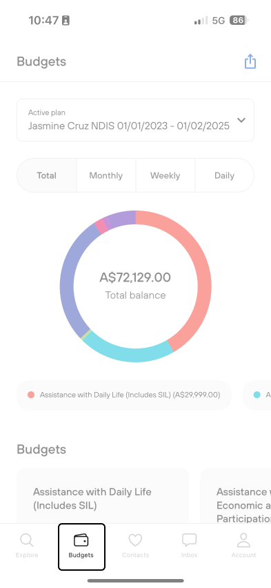 Kismet app Budgets.png